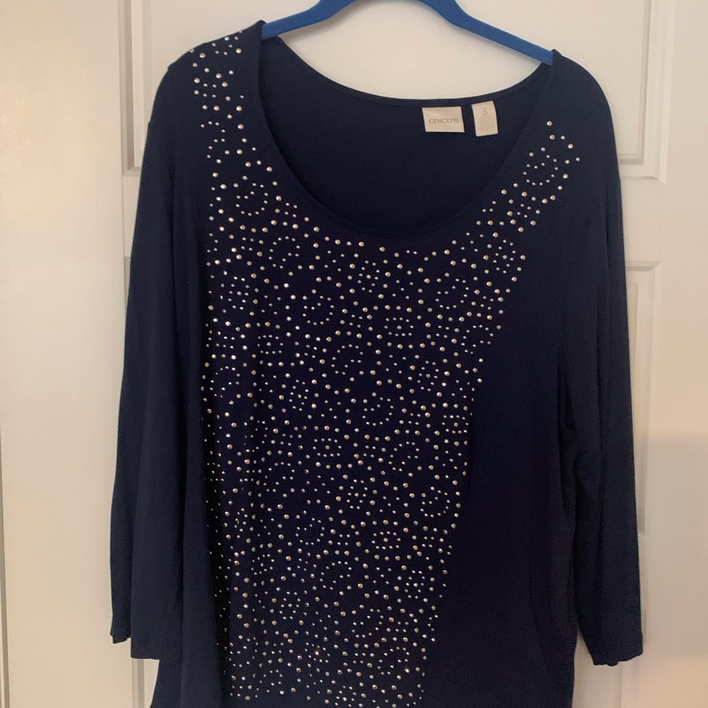 Chico's Navy Embellished Long Sleeve Tunic top